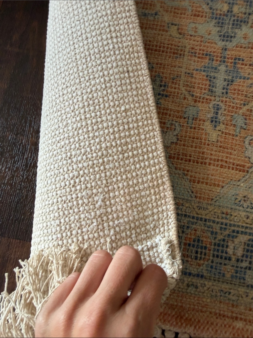 Vintage-Style Runner Rug in Coral & Dusty Blue 2x8” - Picture 3 of 7